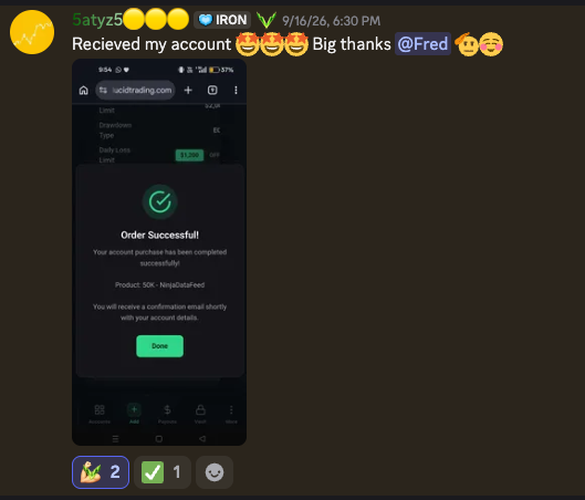 5atyz5 thanks Fred after receiving a free 50K Lucid Trading account