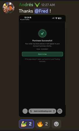 Andrés thanks Fred after receiving a Lucid Trading account
