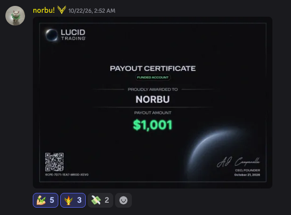 Norbu shares a $1,001 Lucid Trading payout