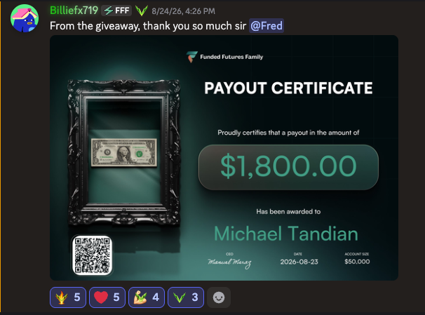 Community member sharing a giveaway payout certificate