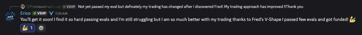 Community members sharing how Fred's V-Shape improved their trading
